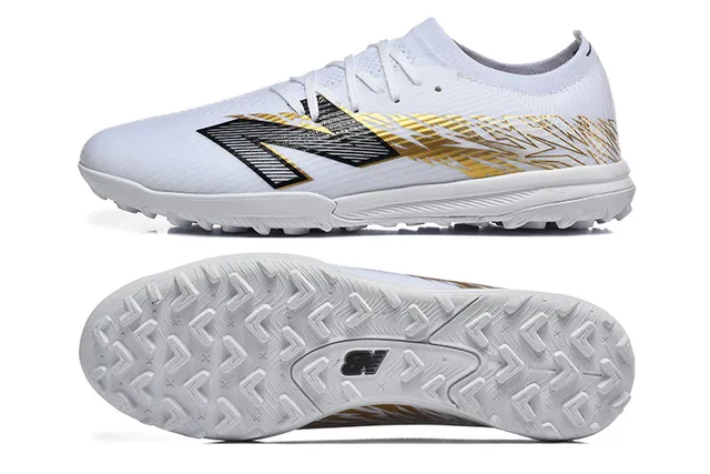 New Balance White Gold Knit Upper Synthetic Cage Overlay Turf Soccer Shoes 9