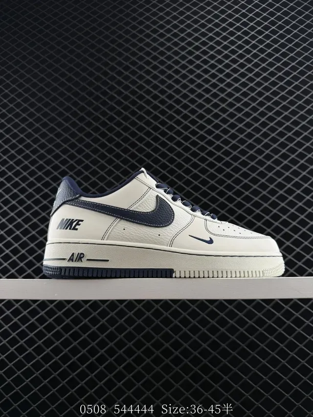 Nike Air Force 1 Low Off-White and Navy Lifestyle Sneakers 6