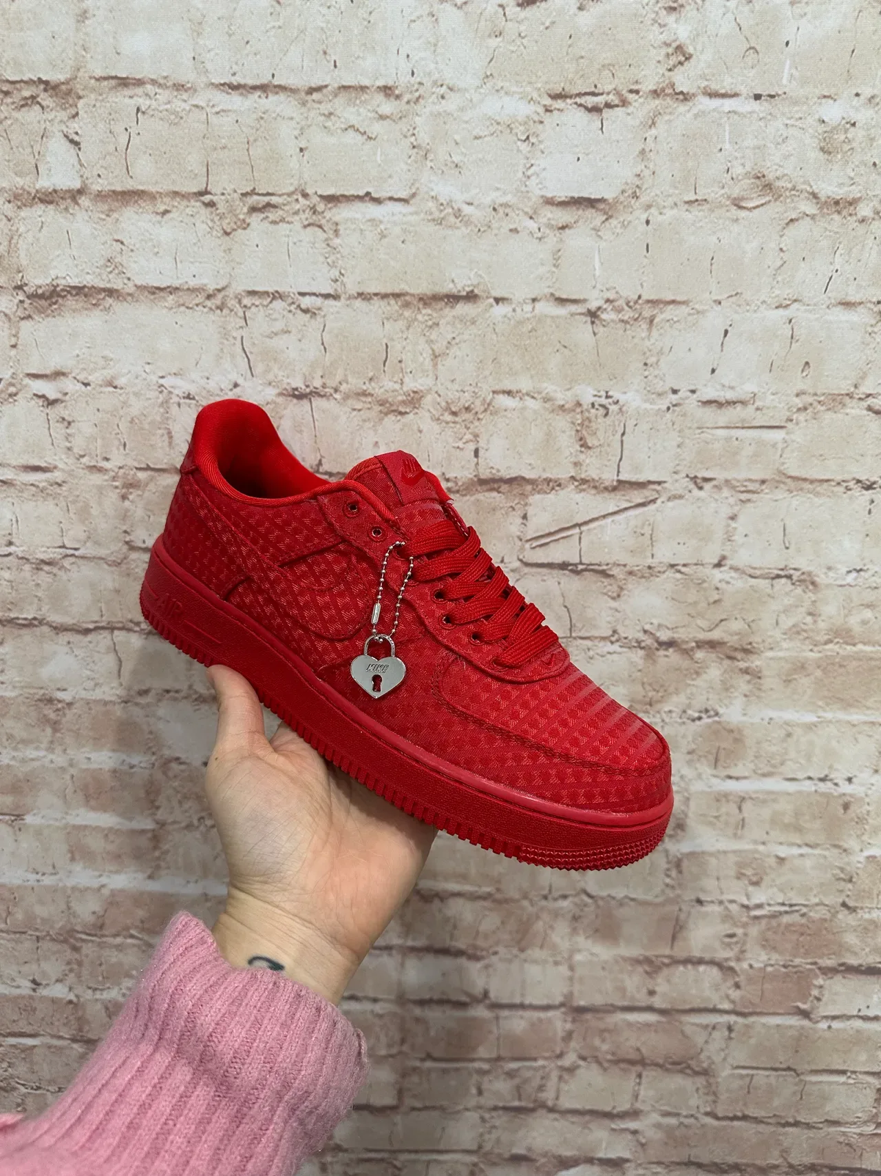 Nike Air Force 1 Monochromatic Red Woven Upper Lifestyle Sneakers 2