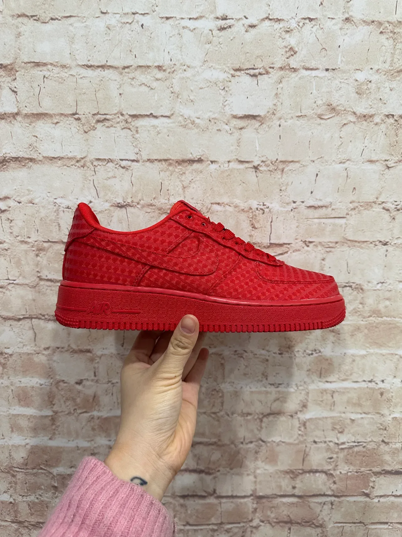 Nike Air Force 1 Monochromatic Red Woven Upper Lifestyle Sneakers 3