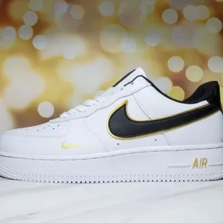 Nike Air Force 1 أبيض أسود ذهبي أحذية رياضية أسلوب الحياة