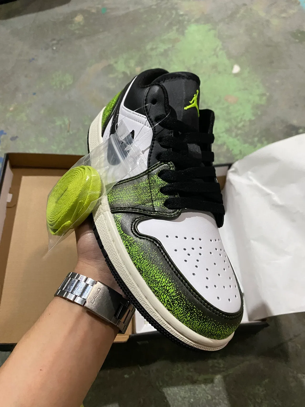 Nike Air Jordan 1 Low Lime Green Speckle Lifestyle Sneakers 2