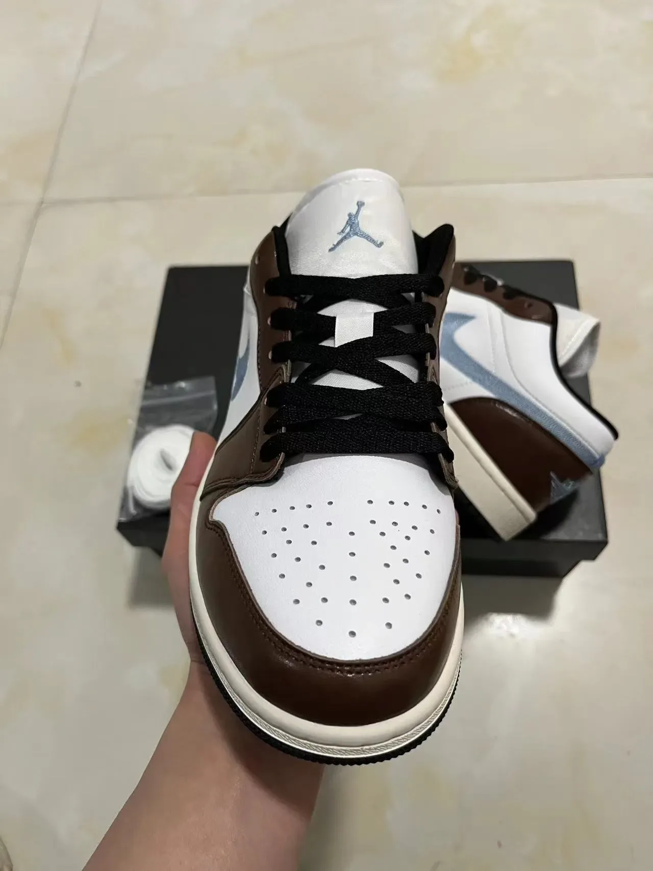 Nike Air Jordan 1 Low White Brown Blue Lifestyle Sneakers 3