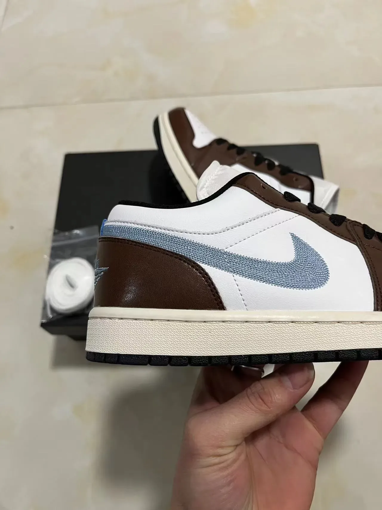 Nike Air Jordan 1 Low White Brown Blue Lifestyle Sneakers 7