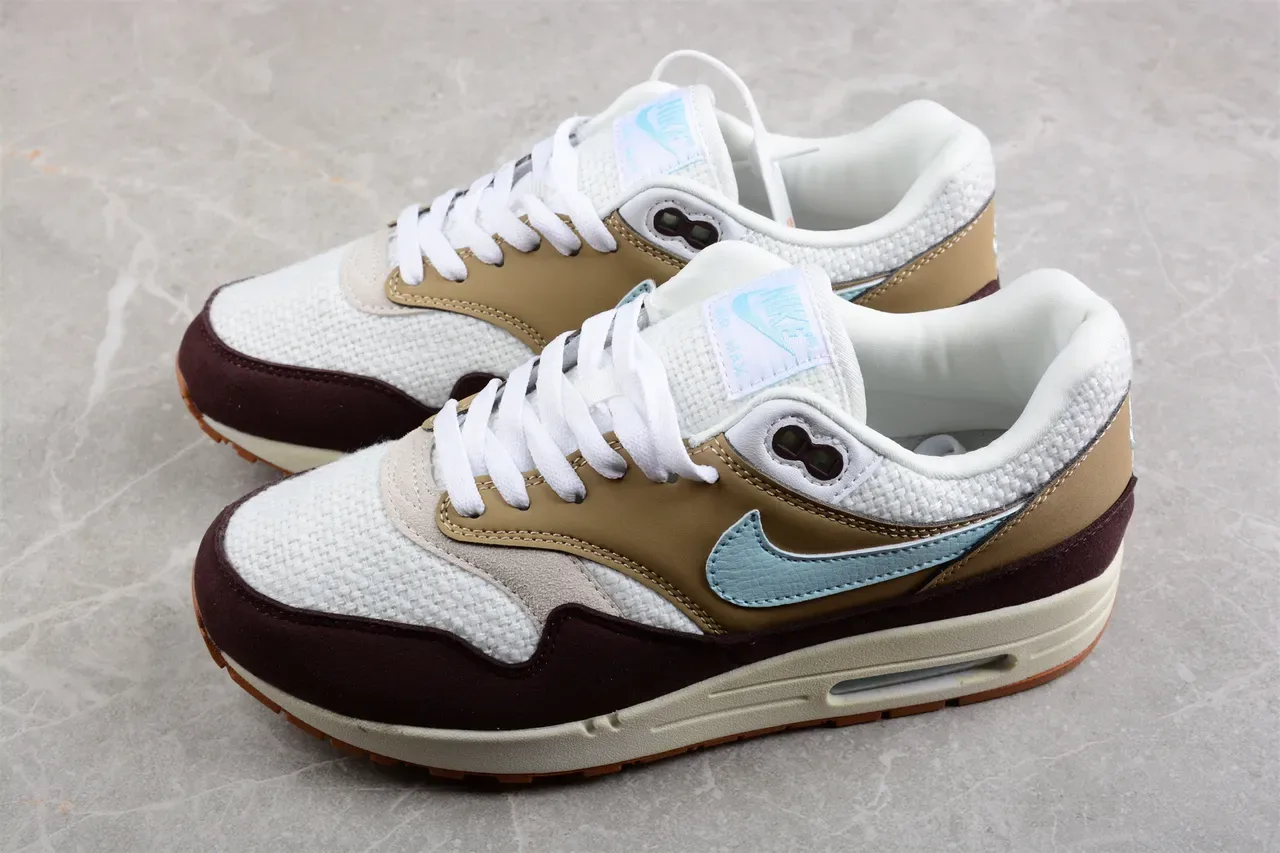Nike Air Max 1 Bordeaux Beige Bleu Clair Sneakers Lifestyle 10