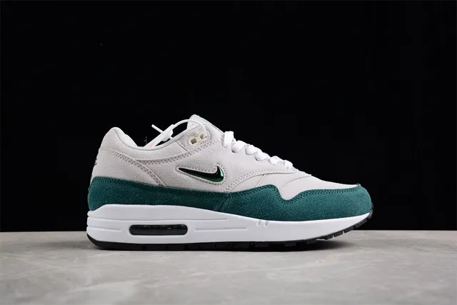 Nike Air Max 1 Light Gray and Deep Green Lifestyle Sneakers 7