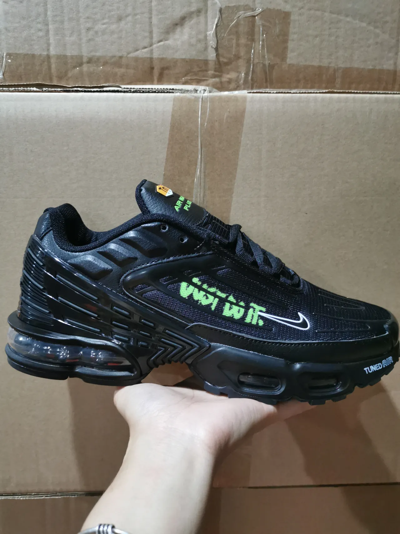 Nike Air Max Plus Tuned Black Lime Green Lifestyle Sneakers 4