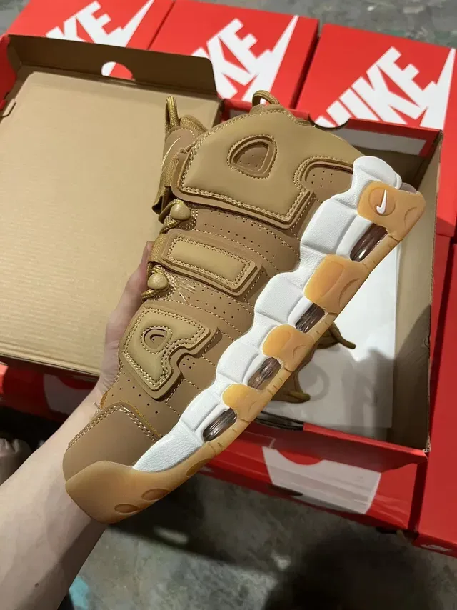 Nike Air More Uptempo Tan and White Basketball Shoes 3