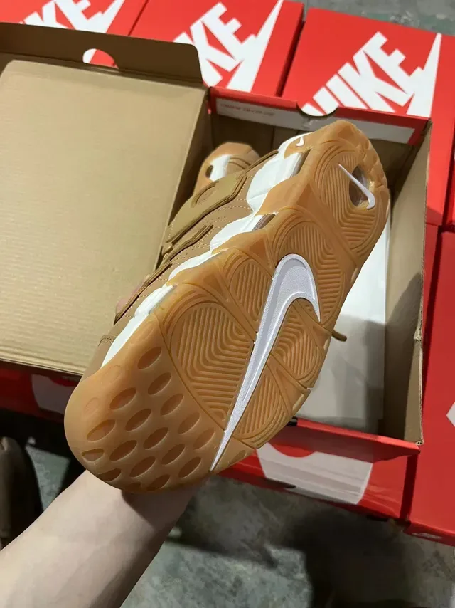 Nike Air More Uptempo Tan and White Basketball Shoes 4