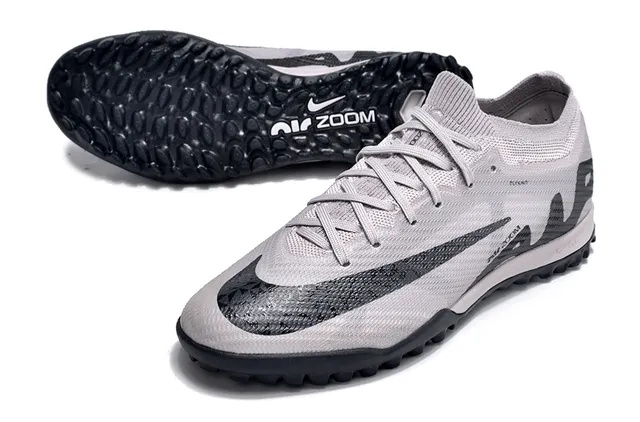 Nike Air Zoom Cinza Preto Superior de Malha Colar Baixo Turf Sapatos de Futebol 3