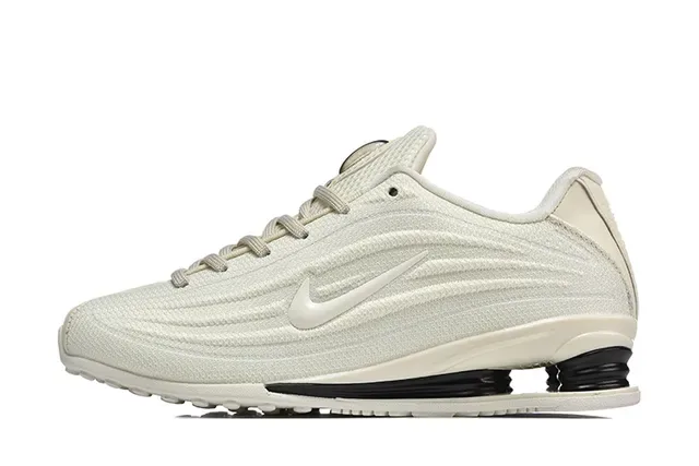 Nike Zapatillas Beige Negro Tricot Acanalado Superior Shox Columna Talón Lifestyle 6