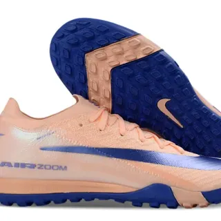 Nike Tênis de futebol turf com upper de knit bege azul e gola low-cut