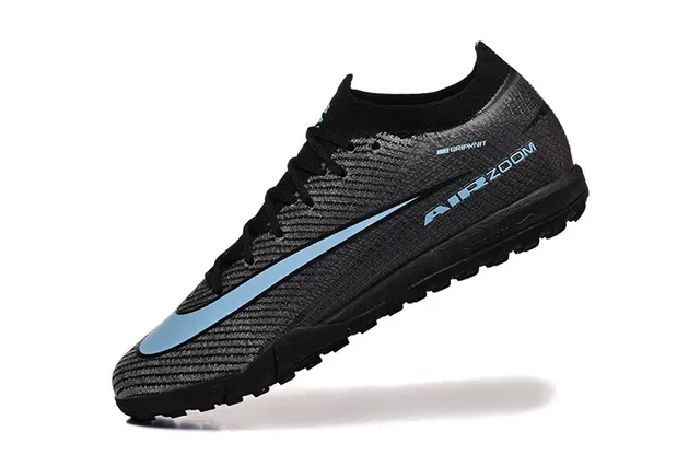 Nike Tênis de futebol turf upper knit preto e azul low-cut 4