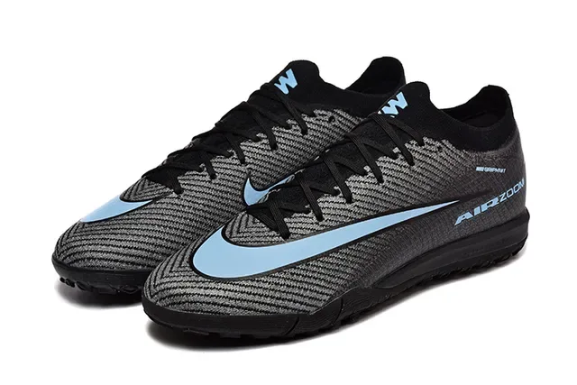 Nike Tênis de futebol turf upper knit preto e azul low-cut 8