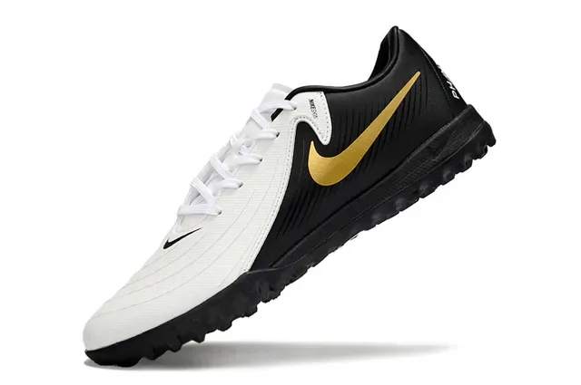 Nike Zapatos de fútbol turf negro y oro con empeine sintético de corte bajo 3