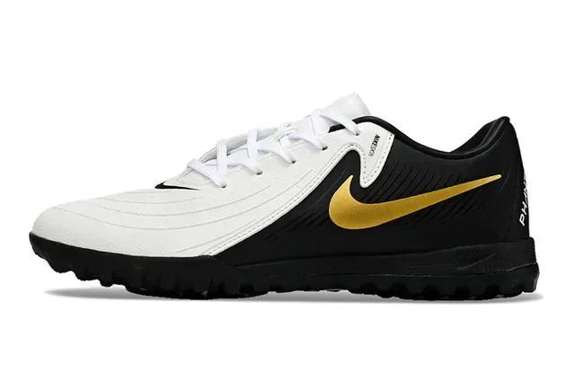 Nike Zapatos de fútbol turf negro y oro con empeine sintético de corte bajo 7