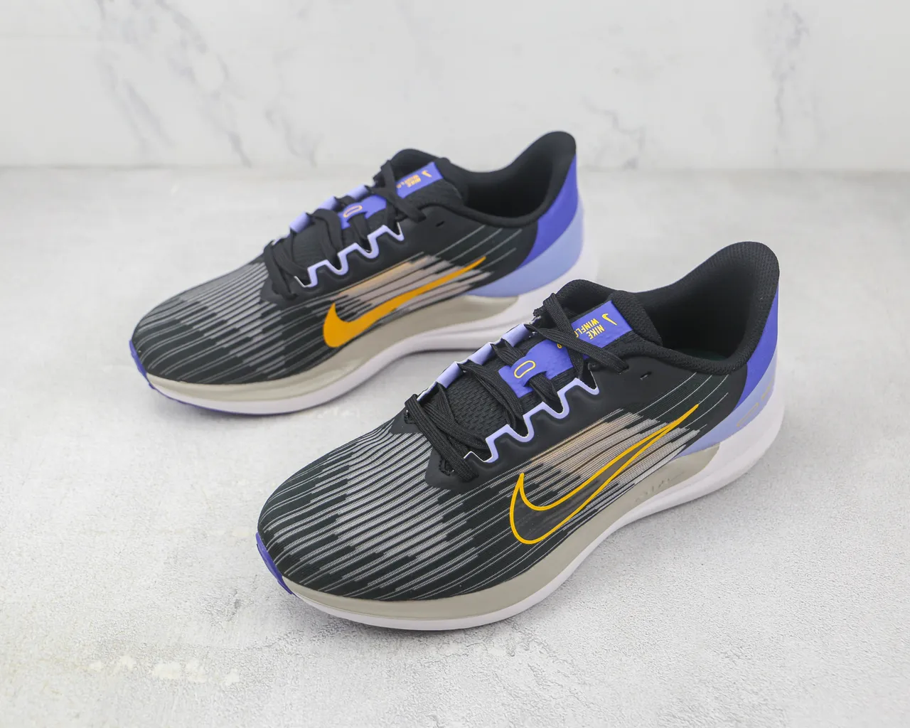Nike Black Purple Engineered Knit Upper Tonal Striped Pattern Running Shoes 4