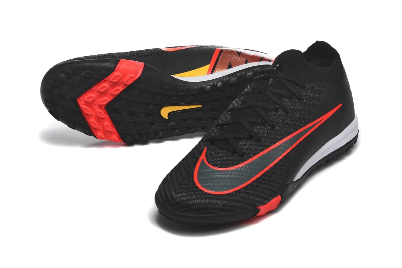 Nike Black Red Knit Sock-Fit Upper Low-Profile Outsole Turf Soccer Shoes 6