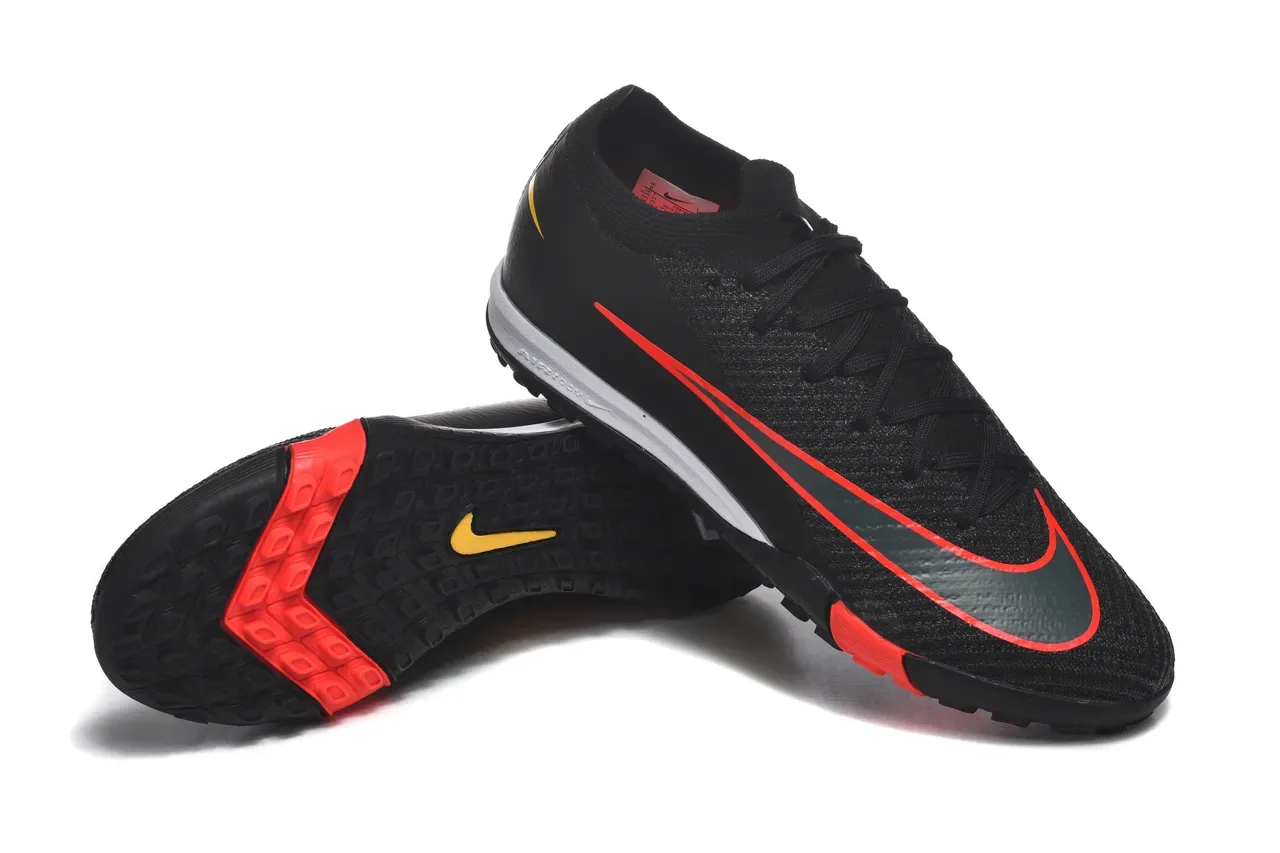 Nike Black Red Knit Sock-Fit Upper Low-Profile Outsole Turf Soccer Shoes 7