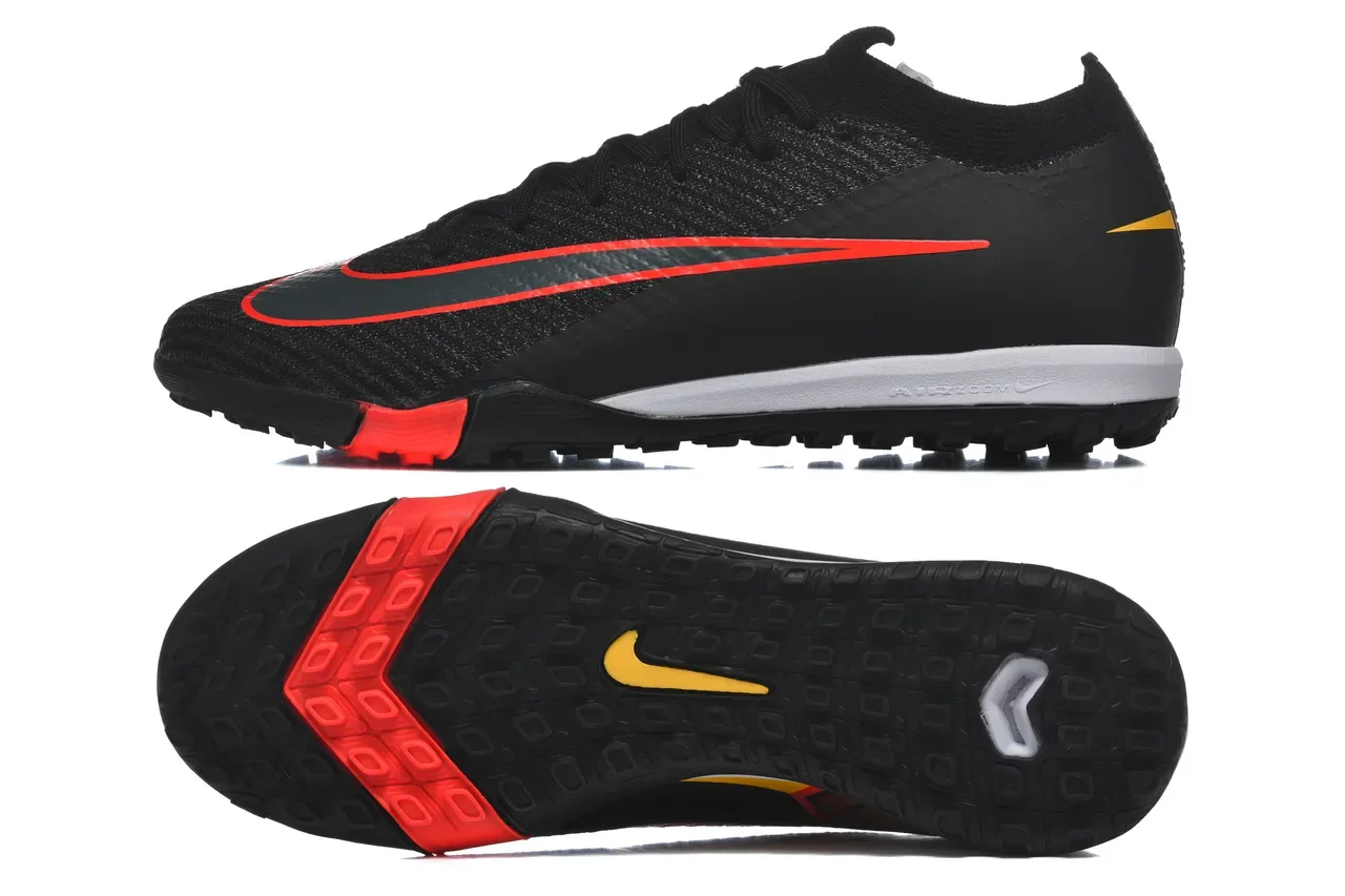 Nike Black Red Knit Sock-Fit Upper Low-Profile Outsole Turf Soccer Shoes 9