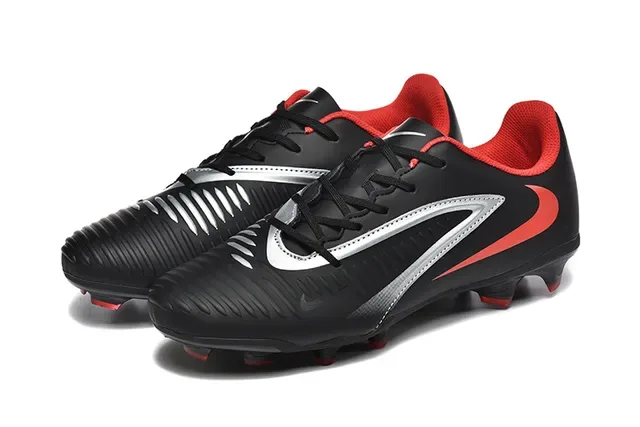 Nike Noir Rouge Bas Coude Haut Synthétique Texturé Avant-Pied Semelle Firme Chaussures de Football 8