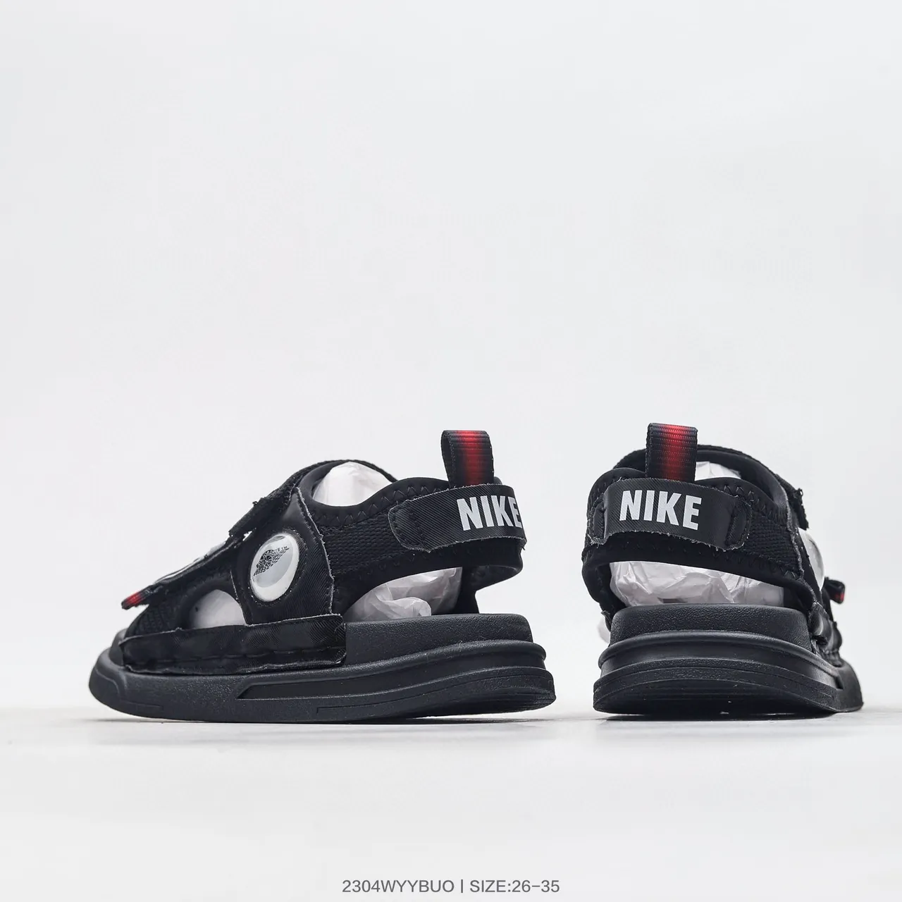 Nike أسود أبيض حزام مزدوج إغلاق فيلكرو وجه دائري لمسة نعال كاجوال 2