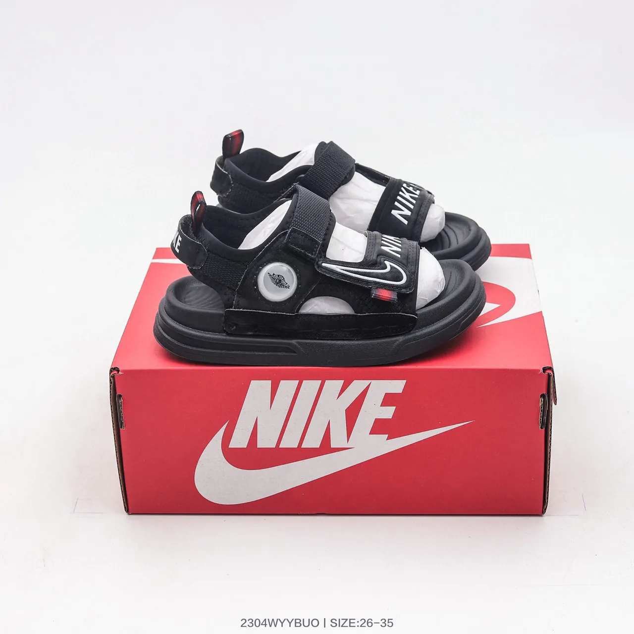 Nike أسود أبيض حزام مزدوج إغلاق فيلكرو وجه دائري لمسة نعال كاجوال 3