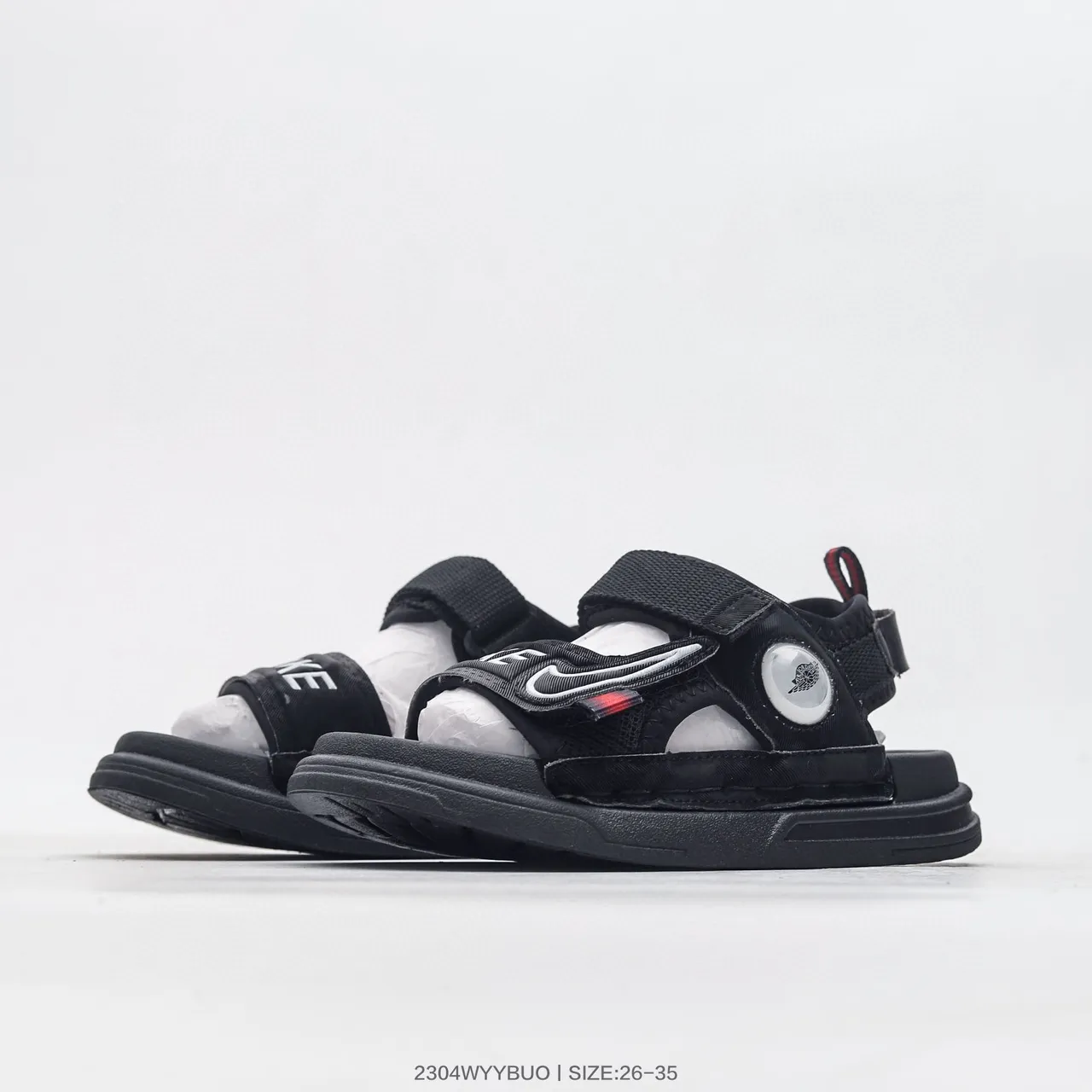 Nike أسود أبيض حزام مزدوج إغلاق فيلكرو وجه دائري لمسة نعال كاجوال 4