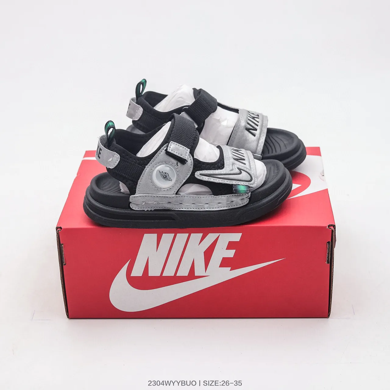 Nike أسود أبيض حزام مزدوج إغلاق فيلكرو وجه دائري لمسة نعال كاجوال 16