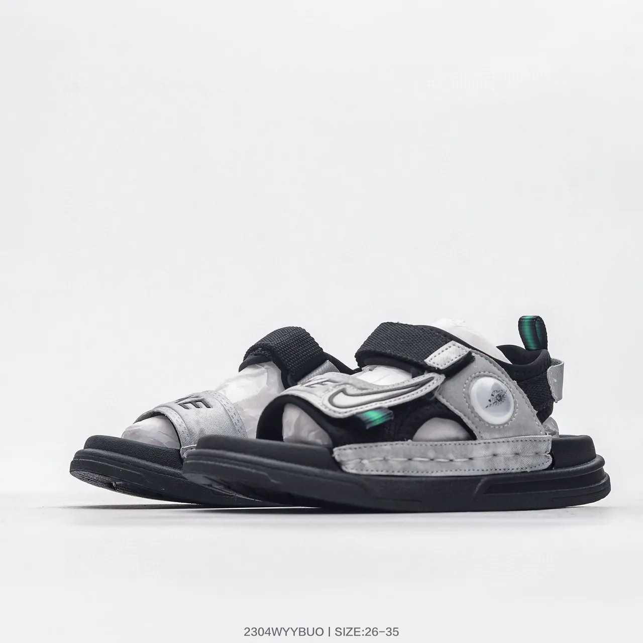 Nike أسود أبيض حزام مزدوج إغلاق فيلكرو وجه دائري لمسة نعال كاجوال 18