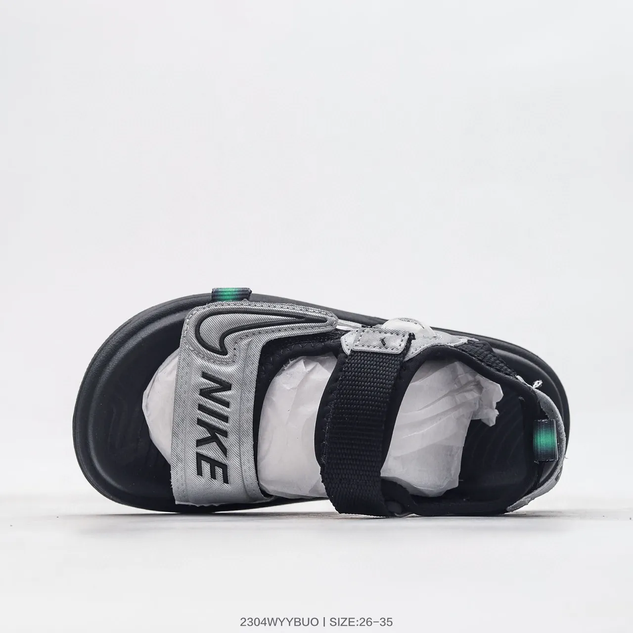 Nike أسود أبيض حزام مزدوج إغلاق فيلكرو وجه دائري لمسة نعال كاجوال 19