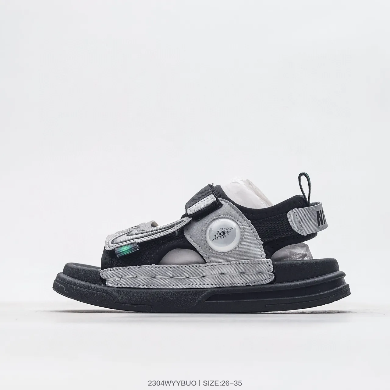Nike أسود أبيض حزام مزدوج إغلاق فيلكرو وجه دائري لمسة نعال كاجوال 20