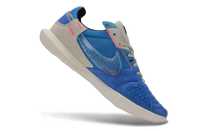 Nike Chaussures Bleues Beige Low Top Maille et Daim 2