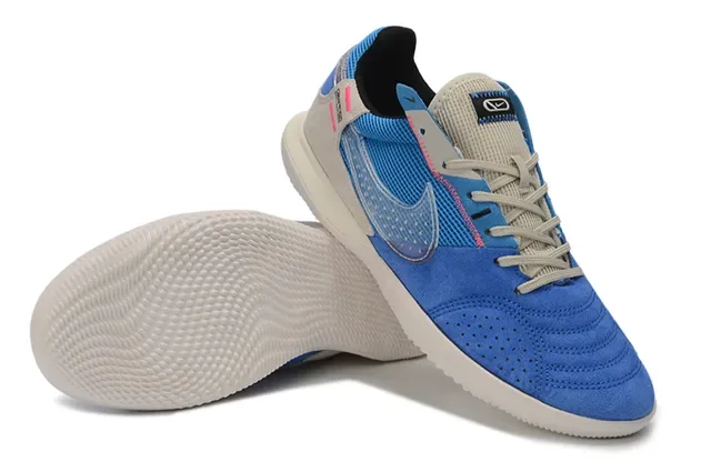 Nike Chaussures Bleues Beige Low Top Maille et Daim 4