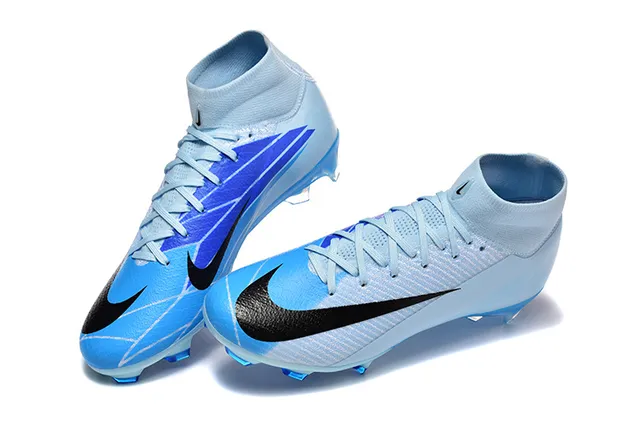 Nike Azul Preto High-Cut Flyknit Upper Cadarços Assimétricos Firm-Ground Sapatos de Futebol 2