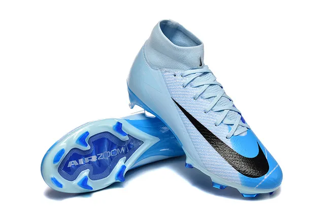Nike Azul Preto High-Cut Flyknit Upper Cadarços Assimétricos Firm-Ground Sapatos de Futebol 7