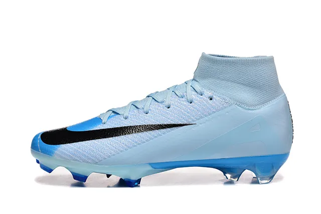 Nike Azul Preto High-Cut Flyknit Upper Cadarços Assimétricos Firm-Ground Sapatos de Futebol 10