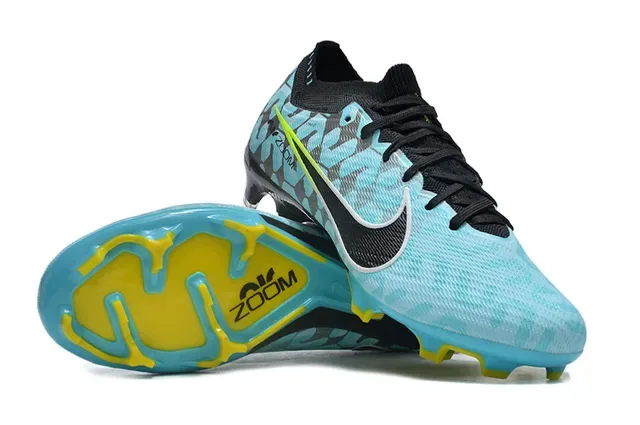 Nike Blue Gray Low-Cut Flyknit Upper Geometric Patterned Overlay Firm-Ground Soccer Shoes 2