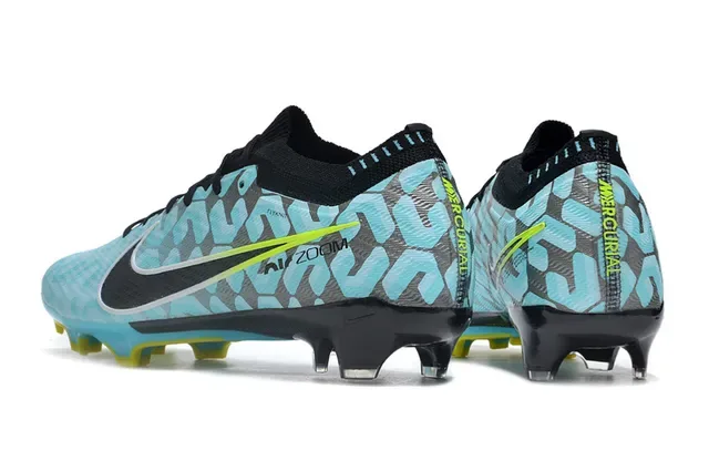 Nike Blue Gray Low-Cut Flyknit Upper Geometric Patterned Overlay Firm-Ground Soccer Shoes 4