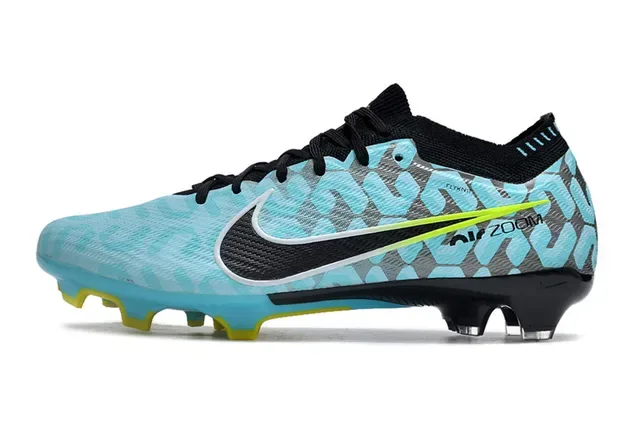 Nike Blue Gray Low-Cut Flyknit Upper Geometric Patterned Overlay Firm-Ground Soccer Shoes 6