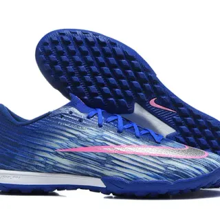 Nike Sapatos de Futebol Turf Azul Rosa Superior Sintético Texturizado com Padrão de Onda Tricô Corte Baixo