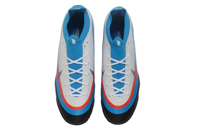 Nike Blue Red Low-Cut Knit Upper Synthetic Overlay Paneling Turf Soccer Shoes 2