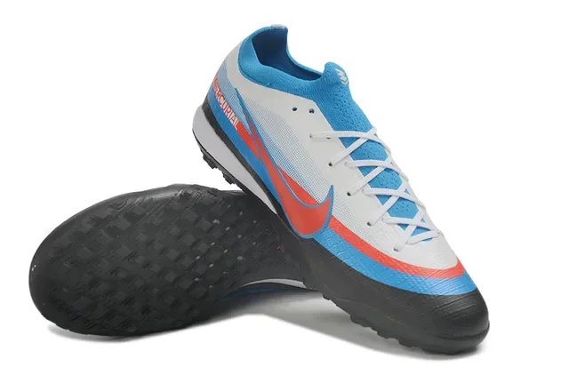 Nike Blue Red Low-Cut Knit Upper Synthetic Overlay Paneling Turf Soccer Shoes 3
