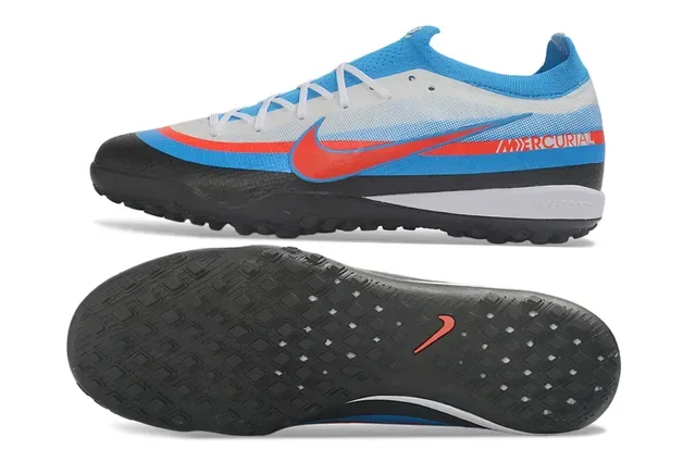Nike Blue Red Low-Cut Knit Upper Synthetic Overlay Paneling Turf Soccer Shoes 5