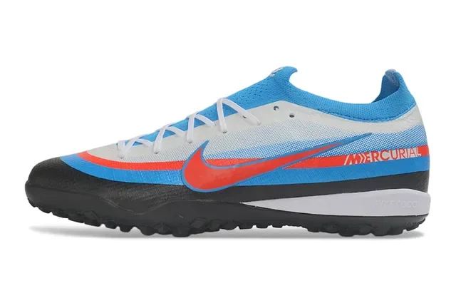 Nike Blue Red Low-Cut Knit Upper Synthetic Overlay Paneling Turf Soccer Shoes 8