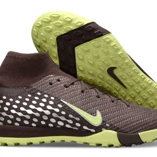 Nike Brown Green Sock-Fit Collar Flyknit Upper Turf Soccer Shoes