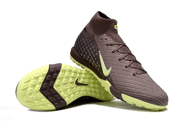Nike Brown Green Sock-Fit Collar Flyknit Upper Turf Soccer Shoes 3