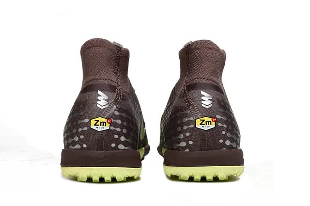 Nike Brown Green Sock-Fit Collar Flyknit Upper Turf Soccer Shoes 4