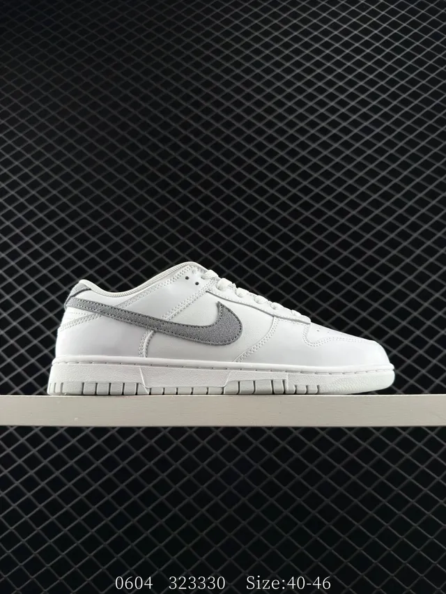 Nike Dunk Low সাদা ধূসর চামড়ার স্কেটবোর্ড জুতো 8