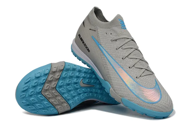 Nike Cinza e Azul Ajuste a Calcetim Upper de Tricô Overlay Iridiscente Swoosh Sapatos de Futebol Turf 3